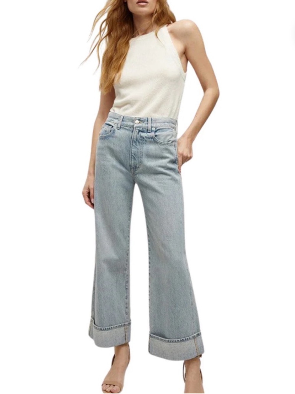 NEW Veronica Beard Taylor Wide Leg Crop High Rise Cuffed Jeans.   Size 29